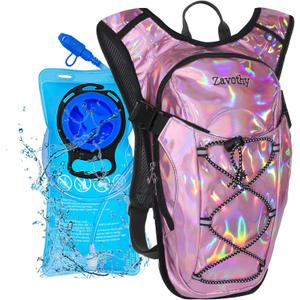 Reflective Hydration Backpack, Hydration Pack - Water Backpack with 2L/3L Hydration Bladder, Essential for Festivals - Rave Hydration Pack for Hiking, Running, Cycling, and Festivals (Pink)