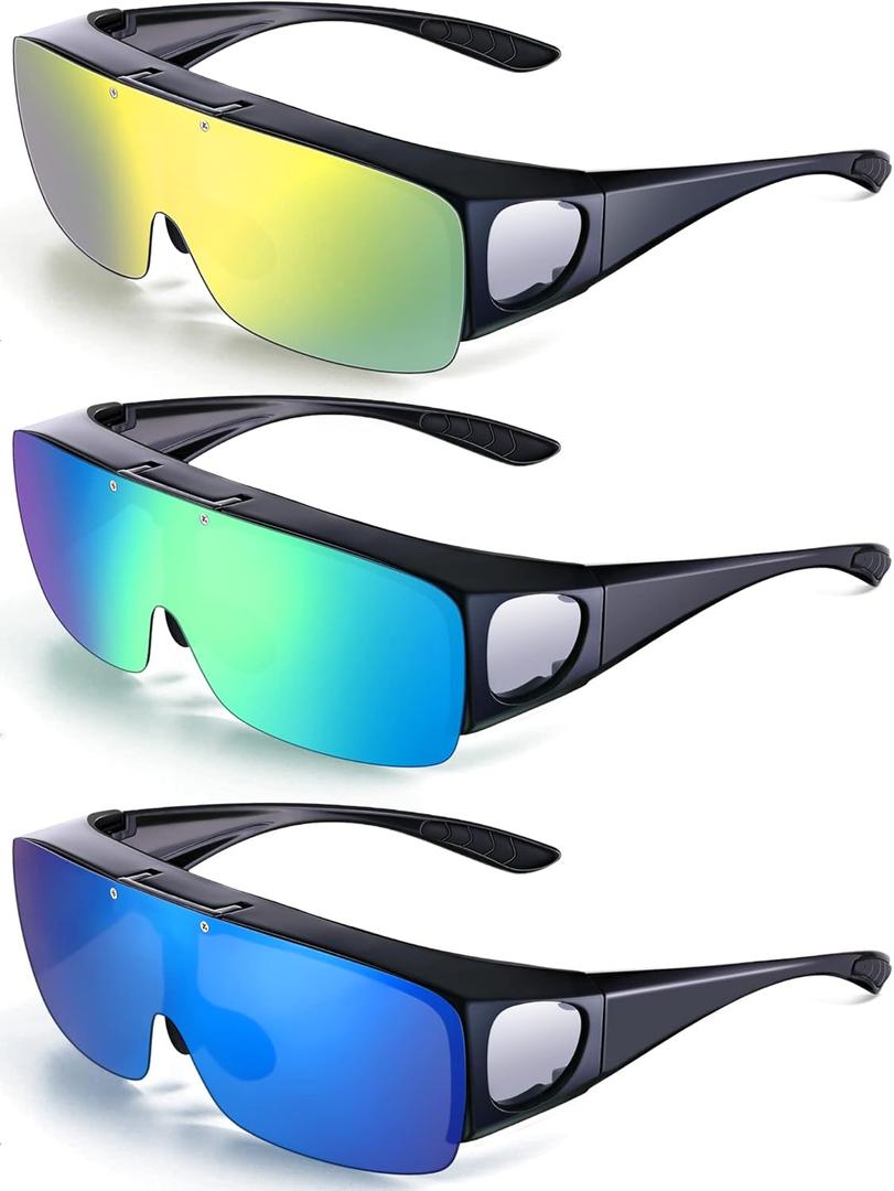 Frienda 3 Pcs Flip Glasses Polarized Sports Sunglasses Cover-up Tac Sunglasses for Men Women Driving Fishing (Stylish Colors)