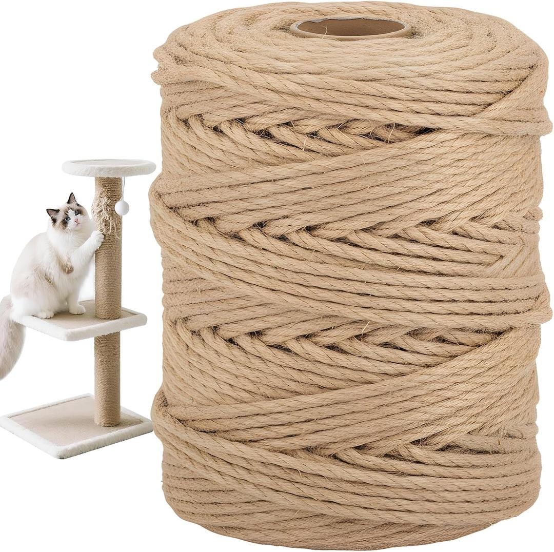 Natural Sisal Rope for Cat Scratcher, 1/4in x 328ft Twine for Cat Tree