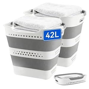 2 Pcs 42L Medium Collapsible Plastic Laundry Basket with Handles, Foldable Laundry Basket Hamper, Pop Up Storage Container Organizer for Washing Storage (Gery, 17 Inch * 13 Inch * 15 Inch)