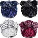 Ababalaya Satin Lined Beanies for Women Chemo Headwear Silky Lined Cotton Sleeping Cap (Navy Blue/Burgundy/Black/White)
