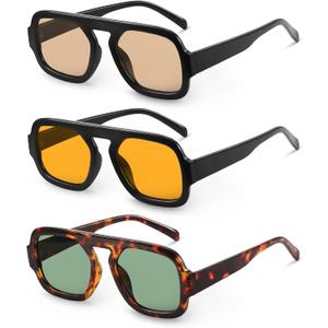 YDAOWKN Retro Square Aviator Sunglasses for Women Men Trendy Flat Top Sun Glasses UV Protection Vintage Shades