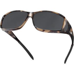 Fit Over Wrap Sunglasses Polarized Lens Wear Over Eyeglasses 100% UV Protection for Men and Women (Brown, M)