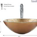 Honeysuckle Series Round Tempered Deco Glass Vessel Bathroom Sink | Top Mount Sinks Above Countertop |Handicraft Vanity Countertop Sink Bowl with Pop Up Drain |FW-LA603, 16.54 x 16.54 x 5.71 inches
