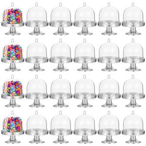 mekueeex 48PCS Mini Cupcake Stand, Tiny Cake Dome with Clear Plastic For Chocolate, Cheese, Coconut Macaroons, Balls, Candies & More