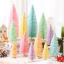 Soulchen 12 Pcs Pastel Mini Christmas Trees 4-10 Inch Pink Canyland Christmas Village Centerpieces Tables Decor Bottle Brush Xmas Sisal Trees with Wood Base for Xmas Tabletop DIY Craft (4 Size)