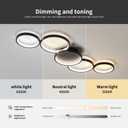 Modern LED Flush Mount Ceiling Light - 55w dimmable Ceiling Light Fixture, 5rings Ceiling lamp for Living Room,Bedroom,Dining Room,Office (Black)