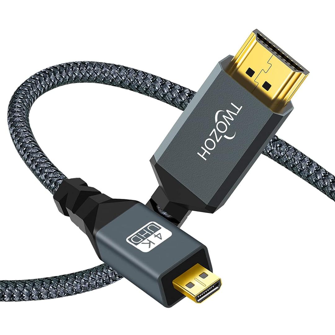 Twozoh Long 4K Micro HDMI to HDMI Cable 15FT, High-Speed Full HDMI to Micro HDMI Braided Cord Support 3D 4K/60Hz 1080p (1 Pack)