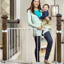 Regalo Safety 29-43" Top of Stairs Baby Gate, Extra Wide Baby Gate, Extra Wide Hardware Mounted Stair Gate with Banister & Wall Mount Kit, Walk-Through Safety Gate with Door for Toddlers & Pets