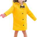 Age 2-10 Years Kids Hooded Button Down Long Jacket Bow Rainwear Lightweight Raincoat (Yellow)
