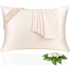 100% Silk Pillowcase 2 Pack for Hair and Skin, Both Sides 23 Momme Grade 6A+ Mulberry Silk Pillowcases with Hidden Zipper, Soft&Smooth Cooling Pillow Cases (Beige, Queen 20×30)
