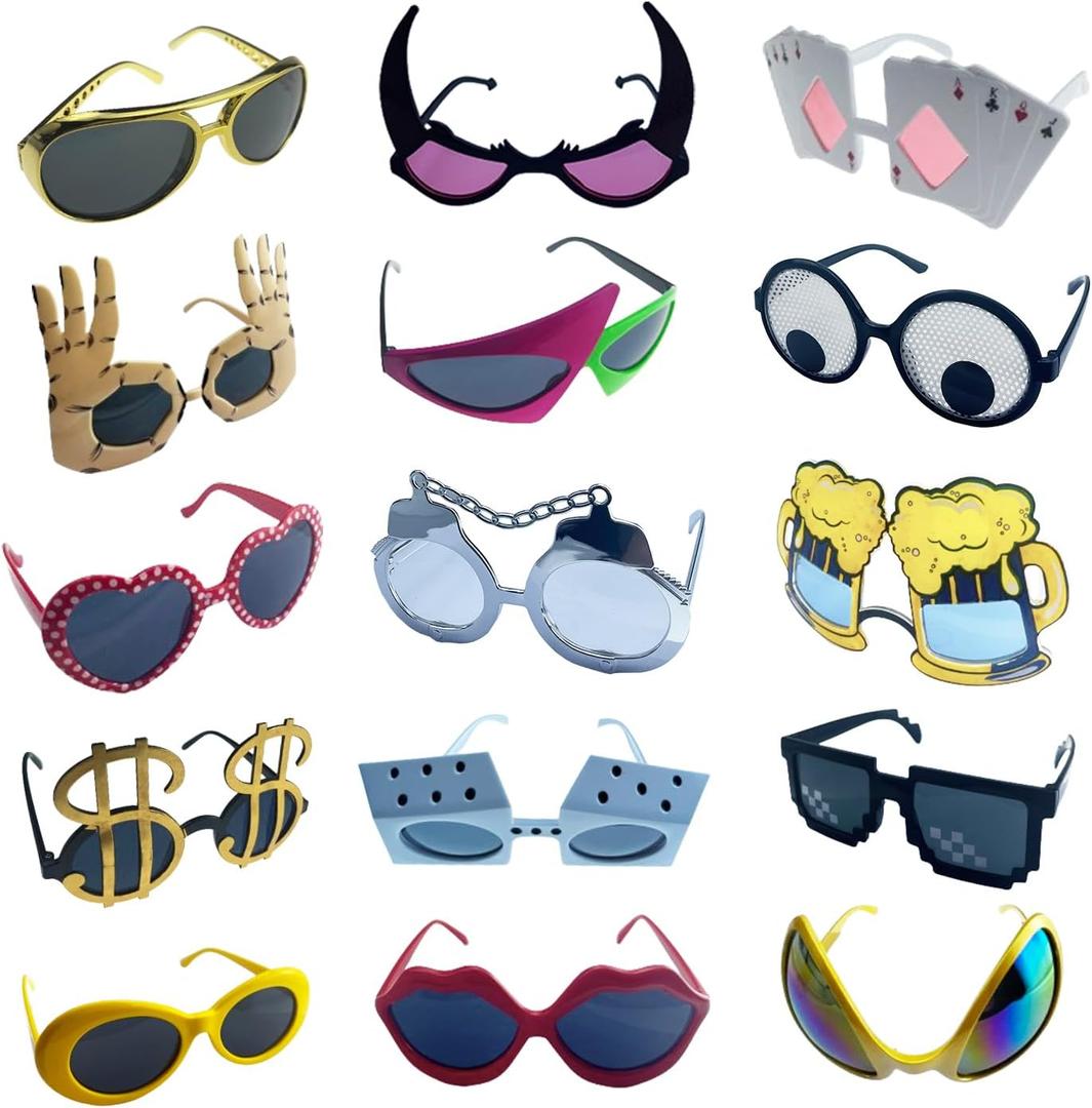 16 Pack Funny Sunglasses Novelty Party Glassses Masks for Adults Cool Shaped Funny Party Eyeglasses, Photo Booth Props Sunglasses Dress Up Costume Glasses Pack