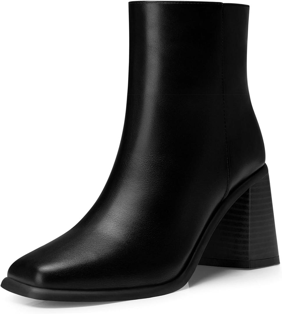 Women Heel Ankle Boots: 2.91 In Chunky Heels, Fashion Square Toe Short Boots, 2025 Fall Winter Booties for Night out, Office, Company, Business, Weekend, Trip, Vacation (Black) 7.5