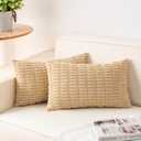 Pack of 2 Corduroy Decorative Throw Pillow Covers 12x20 InchSoft Boho Striped Pillow Covers Modern Farmhouse Home Decor for Sofa Living Room Couch Bed(Beige)