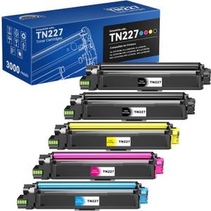 colorfly Compatible TN227 High Yield Toner Cartridges Replacement for TN-227BK/C/M/Y High-Yield TN223 Toners Cartridge Use with HL-I3290CDW Toner MFC l3770CDW HL-L3270CDW 5 Pack