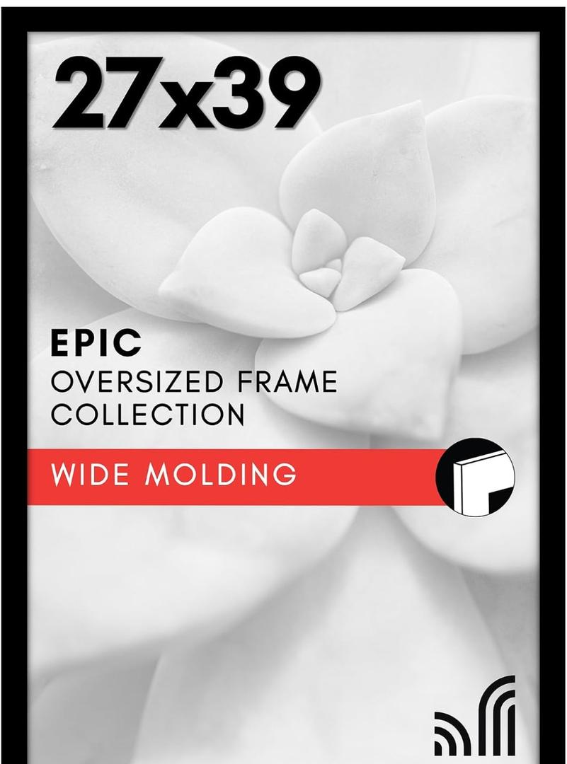 Americanflat 27x39 Poster Frame with Polished Plexiglass - Black Picture Frame - Wide Photo Frames Made of Engineered Wood for Vertical or Horizontal Wall Display - Epic Collection - Black
