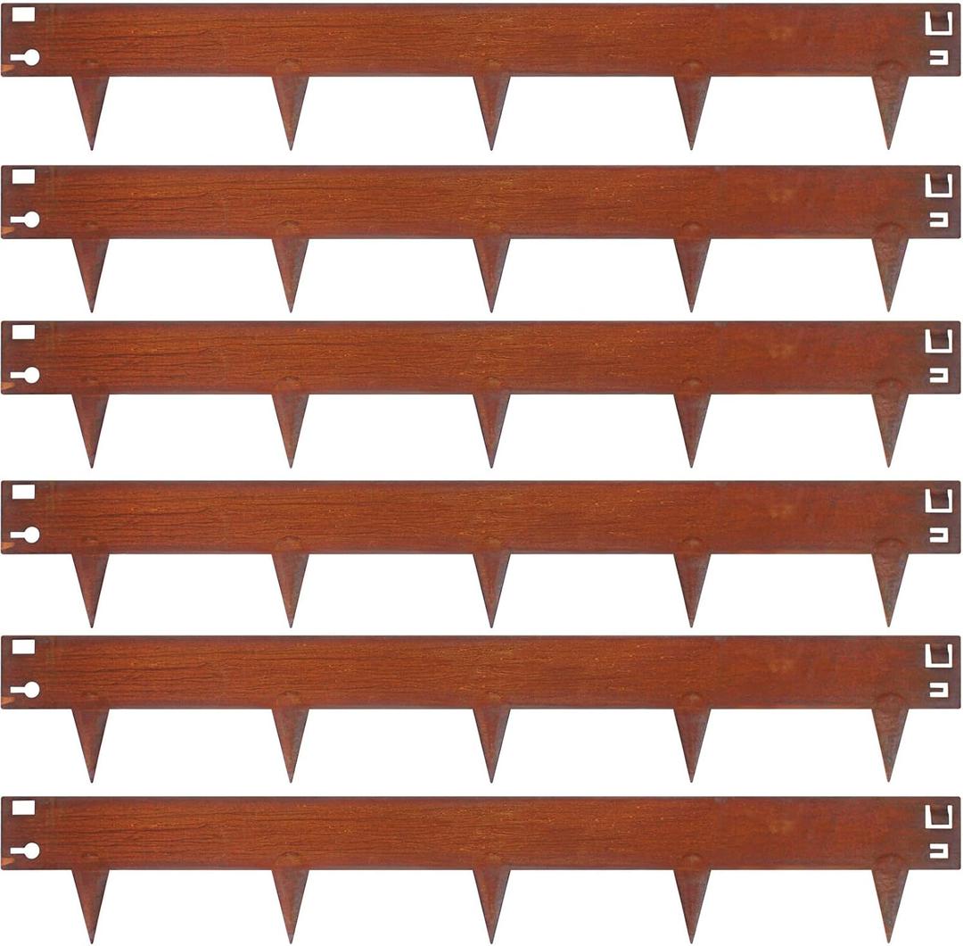 6 Pack Corten Steel Landscape Edging, 40" L × 6" H Garden Border, Rusted