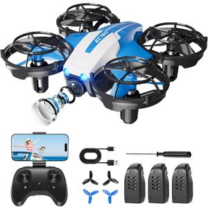 Drones with Camera for Kids and Beginners, Mini FPV Drone 1080P, 3D Flips, Waypoint Fly, APP Control, Optical Flow, Lights, RTF Remote Control Flying Toy Gifts for Boys Girls (Blue)