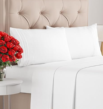 King Size 4 Piece Sheet Set - Comfy Breathable & Cooling Bed Sheets Set - Hotel Luxury Bedding for Women, Men, Kids, Teens, Boys & Girls - Deep Pockets, Ultra-Soft and Wrinkle Free - Oeko-Tex - White