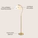 JONATHAN Y 60.5" Brass Gold Modern Glam Metal Arc Floor Lamp, Contemporary Iron Standing Light with White Pleated Fabric Shade for Living Room, LED Bulb Included JYL1148A