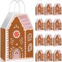 Kolldenn 11 Pcs Christmas Gingerbread House Gift Bags with Handles House Gingerbread Shaped Treat Candy Goodies Paper Bags Bulk Winter Snow Wrapping Paper for Christmas Holiday Party Favor (Pink)