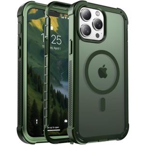 jaroco Magnetic for iPhone 13 Pro Max Case, [Compatible with MagSafe][Military Grade Drop Protection][Heavy Duty Protection][Non-Slip][Shockproof] 2-Layer Durable Bumper Phone Case 6.7''-Army Green