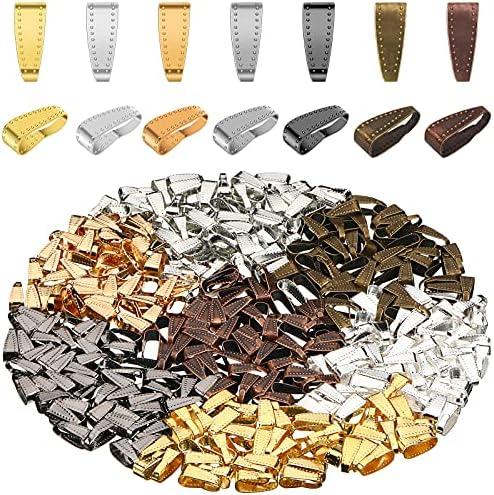 350-Piece Pendant Clasp Connectors Bails for Necklace - 7-Color Jewelry Making Snap Bails Pinch Clip Pendant Charms - Iron Plating Charm Bracelet Clasp Holder Necklace Clips (Multi Colors)