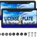 License Plate Frames for Women Blue Black Automotive Exterior Accessories for Men Blue Line Aluminum Metal Car Accessory 2 Pack with Screw Covers Set
