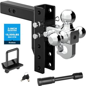 Adjustable Trailer Hitch Ball Mount with Hook, Tri-Ball (1-7/8" x 2" x 2-5/16") Drop Hitch,6 Inch Drop Hitch, Fits 2-Inch Receiver 18500 LBS GTW,Anti-Theft Pins Locks,Tow Hitch for Heavy Duty Truck (black)