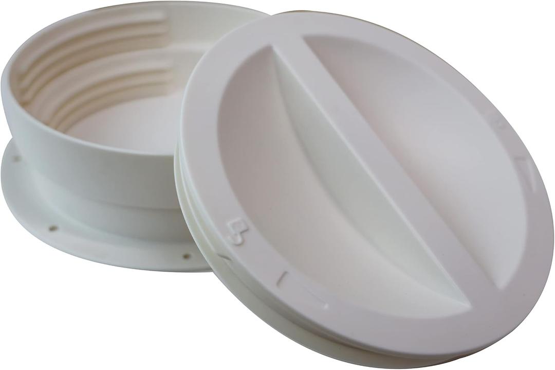 Dual Size Exhaust Hose Flange Wall Mount Connector for Portable AC Vent, 5 and 5.5 Inches Hose Compatible, White, Off Season Cover Plug Included Omni-directional