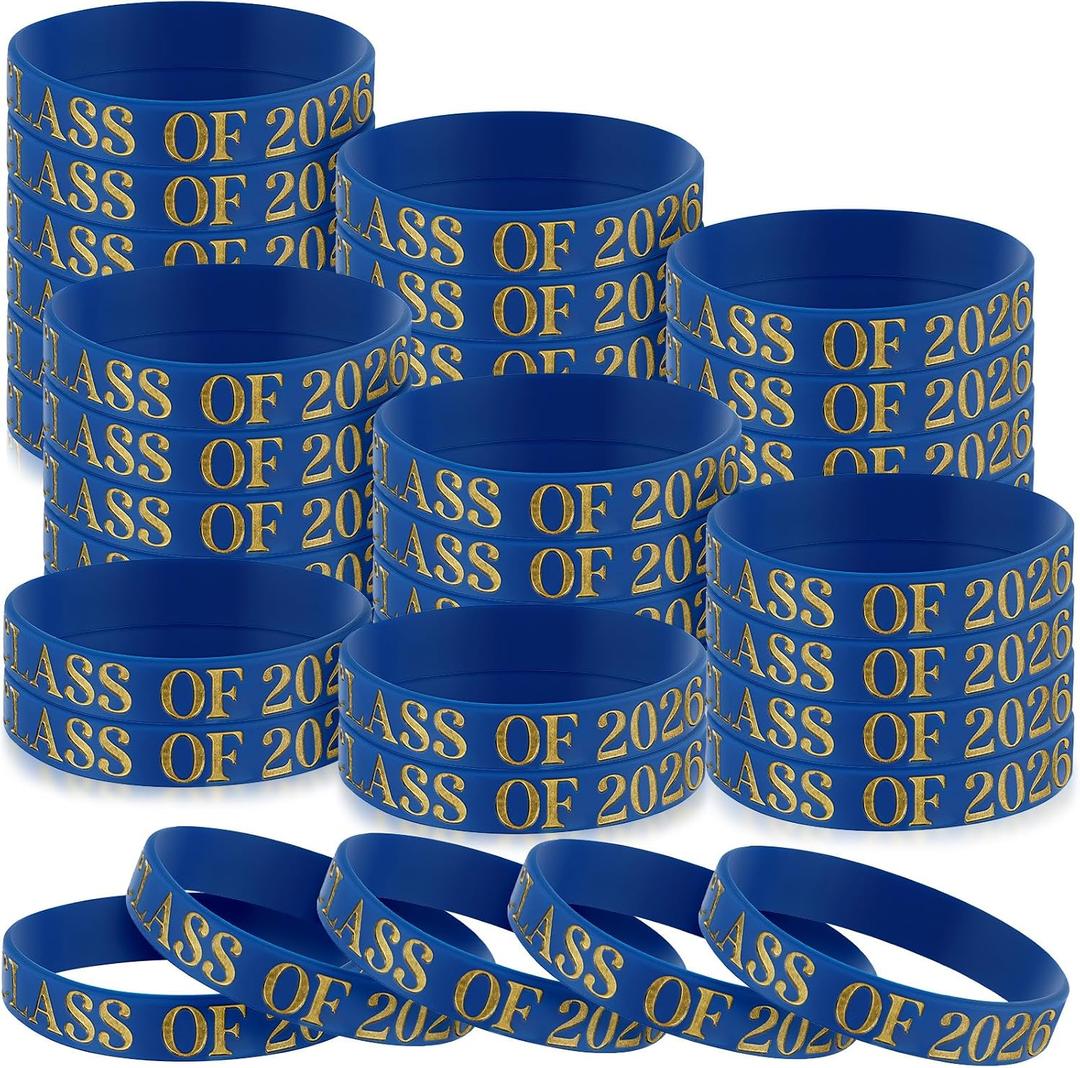 WinnerWhy 50 Pcs Class of 2026 Wristbands Graduation Bracelets 2026 Prom Silicone Grad Wristbands Celebrating Rubber Bracelets Graduation Gift for Even Party Favors Supply(Blue)