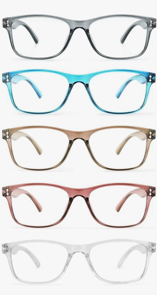 Reading Glasses Blue Light Blocking, Computer Glasses for Women Men, Fashion Square Eyeglasses 5 Pairs