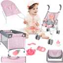 deAO Baby Doll Stroller Crib Bed Nursery Role Play Set Baby Doll with Accessories and Play Mat,Travel Cot,Bouncer,Foldable Stroller and Travel Bag Gifts for Toddlers Girls Boys
