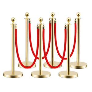LOVMOR 6PCS Gold Stanchion Posts Queue, 38 Inch Red Velvet Rope, 5 FT Red Carpet Ropes and Poles, Crowd Control Barriers Queue Line Rope, Barriers for Party Supplies (Gold-6pack)