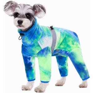 Dog Coats for Small Dogs, Polar Fleece Dog Pajamas Bodysuit, Puppy Onesies Tie Dye Jumpsuits, Dogs Warm Clothes Four-Legged, Doggie Fullbody Winter Jacket Vest