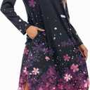 Ekouaer Womens Nightgown V Neck Nightshirts Long Sleeve Sleepwear with Pockets S-4XL (Black, L)