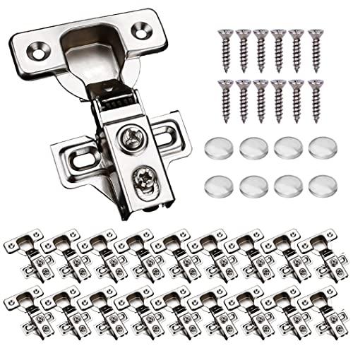 KONIGEEHRE 20 Pack Soft Close Cabinet Door Hinges for 1/2" Partial Overlay Cupboard, 100 Degree Opening Angel, Stainless Concealed Kitchen Cabinet Hinges with Mounting Screws and Manual