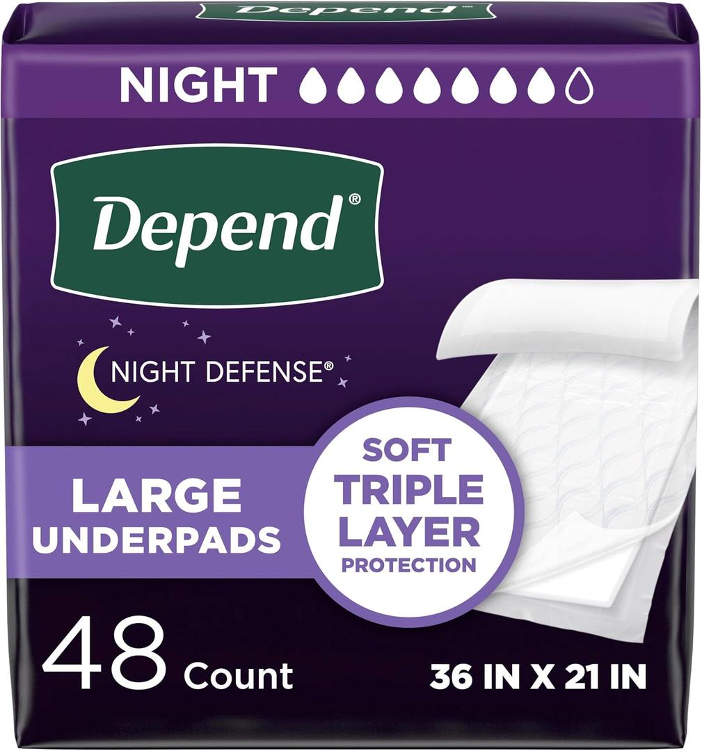 Depend Underpads, Disposable Incontinence Bed Pads for Adults, Slip Resistant, 36"x 21", 48 Count (4 Packs of 12)