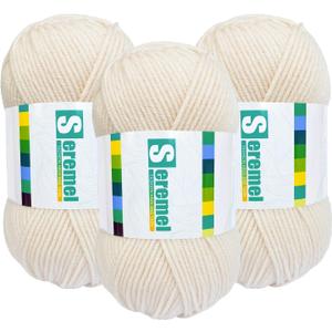 150g (3x50g) 3 Pieces of Mixed/Solid Color Crochet Knitting and Handicraft Yarn in Bulk, Fluffy and Soft, Worsted 100% Acrylic Yarn (Rice White)