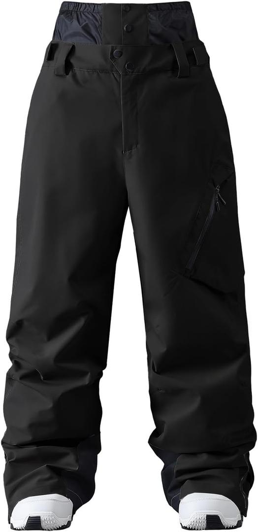 YEEFINE Men's Snow Ski Pants Insulated Cargo Snowboard Pants Bibs Loose Baggy Waterproof Winter Sports (X-Large, Black)