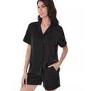 DAVID ARCHY Satin Pajamas for Women 2 Piece Summer Sleepwear Set, Smooth Wrinkle-Resistant Loungewear(S, Black) (Black)