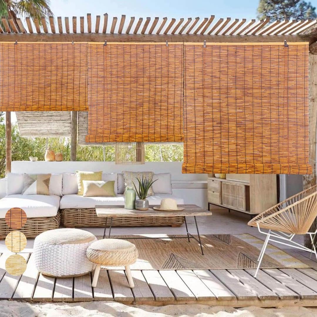 Outdoor Reed Roller Blinds 32x72in (WxH) Bamboo Shades Roman Roller Blinds for Patio Terraces Balconies Porch Windows Reed Roll-Up Blind Shades,Brown