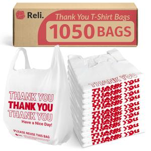 Reli. Plastic Bags Thank You (1050 Count) | White Grocery Bags with Handles | Shopping (Plastic), 1050 Bags of 11.5"x6.5"x21" Size