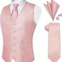 DiBanGu Mens Paisley Suit Waistcoat Silk Dress Vest and Necktie Pocket Square Cufflinks for Wedding Party (Medium, 21-blush Pink)