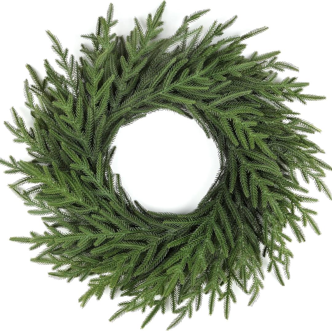 Artgar 26 Inch Pine Wreath - Christmas Wreaths for Front Door - Real Touch Pine Wreath - Large Artificial Green Wreaths for Walls Windows Porches Farmhouse Indoor Outdoor Home Decor (Style-1)