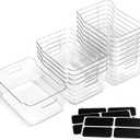12 PACK Multi-Use Clear Plastic Storage Bins for Organizing w/ Labels - Home, Kitchen, Pantry, Bathroom, Office, Cabinet Shelf Organizer Bins - SOHO Collection, RV, Fridge Organization Containers -XL