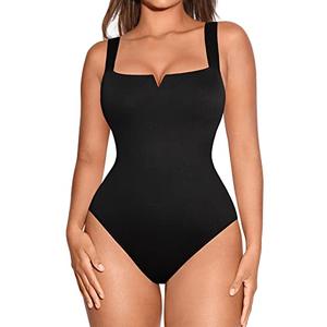 FeelinGirl Black Bodysuit Women Square Neck Sleeveless Black Tank Tops Slimming Bodysuits Basic Jumpsuits Tops Black, Small