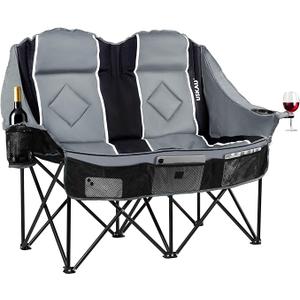 USKAU double camping chair for adults oversized two-person loveseat chair heavy people folding paddle over door seat with cup holder carry bag $660 lb capacity for camping sports backyard Color: Black/Loveseat