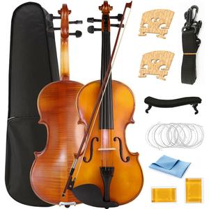 Violin 4/4 Full Size Set, Solid Wood Fiddle for Adults Student Beginners Professionals, with Hard Case, Violin Bow, Shoulder Rest, 2 Rosins and Extra String