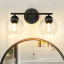 Emak 2-Light Black Bathroom Light Fixtures Over Mirror, Globe Bathroom Vanity Lights with Clear Glass Shade, VL114-BKL-2